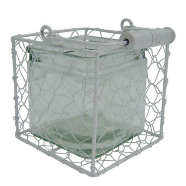 Cheungs Rattan Square Glass Jar in Wire Basket, White - Medium 15S002WM